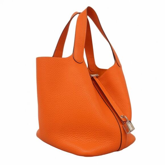 Hermes Handbag Picotin Lock MM Taurillon Clemence Orange Silver Hardware □R - Picture 2 of 8